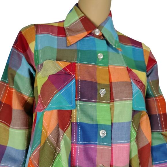 1970s Maternity Sears Rainbow Pleated Button Up Long Sleeve Shirt Size 7/8 - Picture 3 of 8